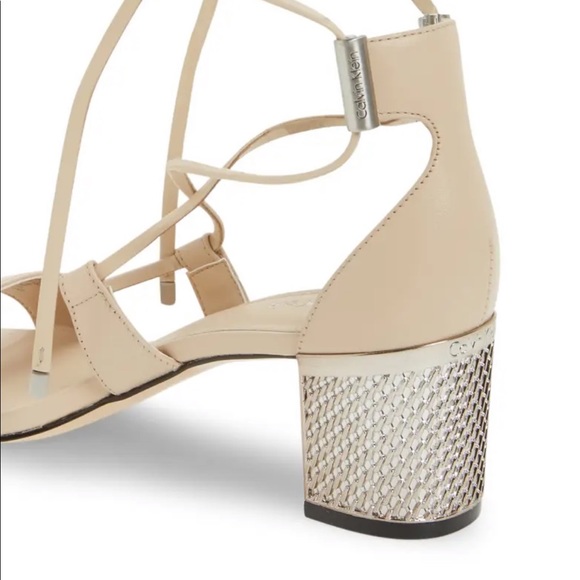 Calvin Klein Cream Leather Sandals With Metallic Heel - Picture 2 of 10